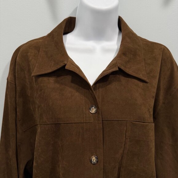 Talbots Brown Microsuede Overshirt Shacket Womens L Boho Chic Western Casual - Picture 3 of 14